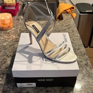 Nine West Metallic Silver Strappy Stiletto Heels